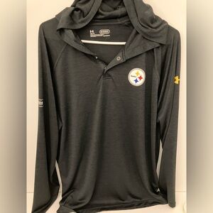 NFL Steelers Under Armour Black HeatGear Long Sleeve Hooded Shirt Large